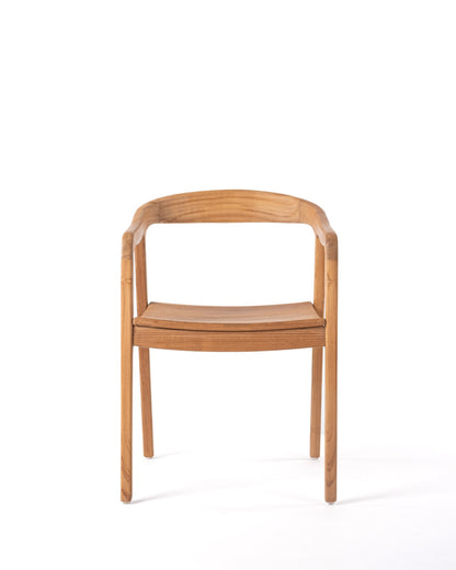 Silla de jardin, comedor, terraza o exterior de madera maciza natural de teca visby Solor con apoya brazos y respaldo, acabado natural, fabricada en Indonesia