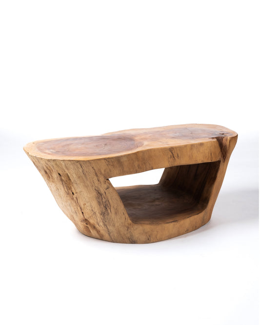 Mesa de Centro de madera maciza natural de samán Ramboe tronco rustico ovalada, hecha a mano con acabado natural, disponible en diferentes medidas, origen Indonesia