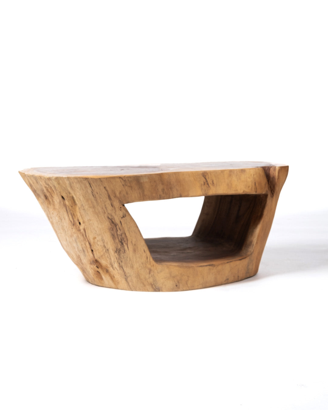 Mesa de Centro de madera maciza natural de samán Ramboe tronco rustico ovalada, hecha a mano con acabado natural, disponible en diferentes medidas, origen Indonesia