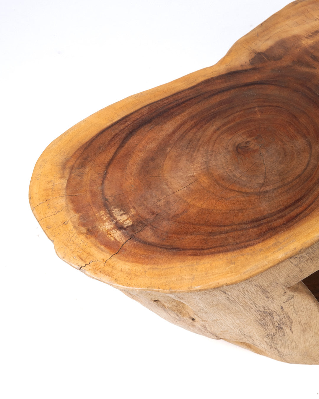 Mesa de Centro de madera maciza natural de samán Ramboe tronco rustico ovalada, hecha a mano con acabado natural, disponible en diferentes medidas, origen Indonesia