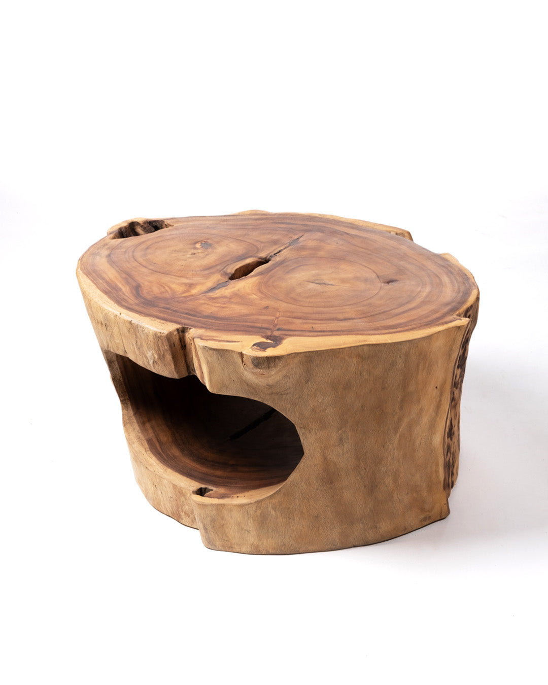 Mesa de Centro de madera maciza natural de samán Ramboe tronco rustico ovalada, hecha a mano con acabado natural, disponible en diferentes medidas, origen Indonesia
