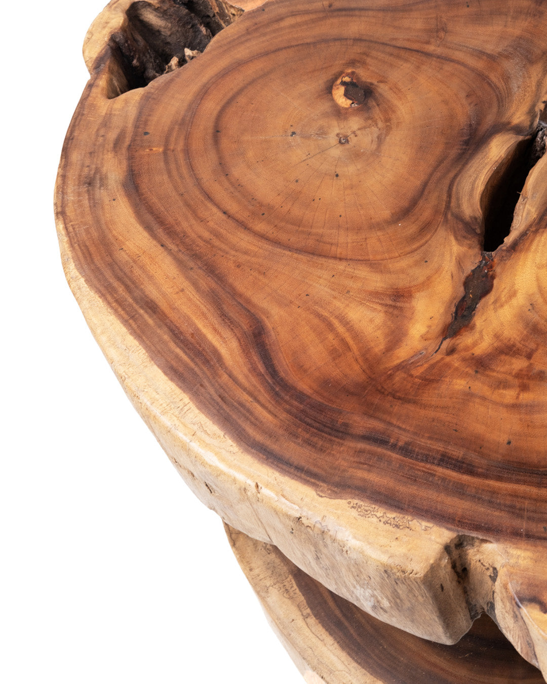 Mesa de Centro de madera maciza natural de samán Ramboe tronco rustico ovalada, hecha a mano con acabado natural, disponible en diferentes medidas, origen Indonesia