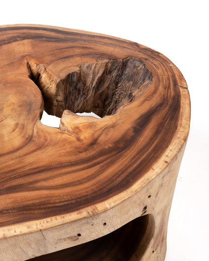 Mesa de Centro de madera maciza natural de samán Ramboe tronco rustico ovalada, hecha a mano con acabado natural, disponible en diferentes medidas, origen Indonesia