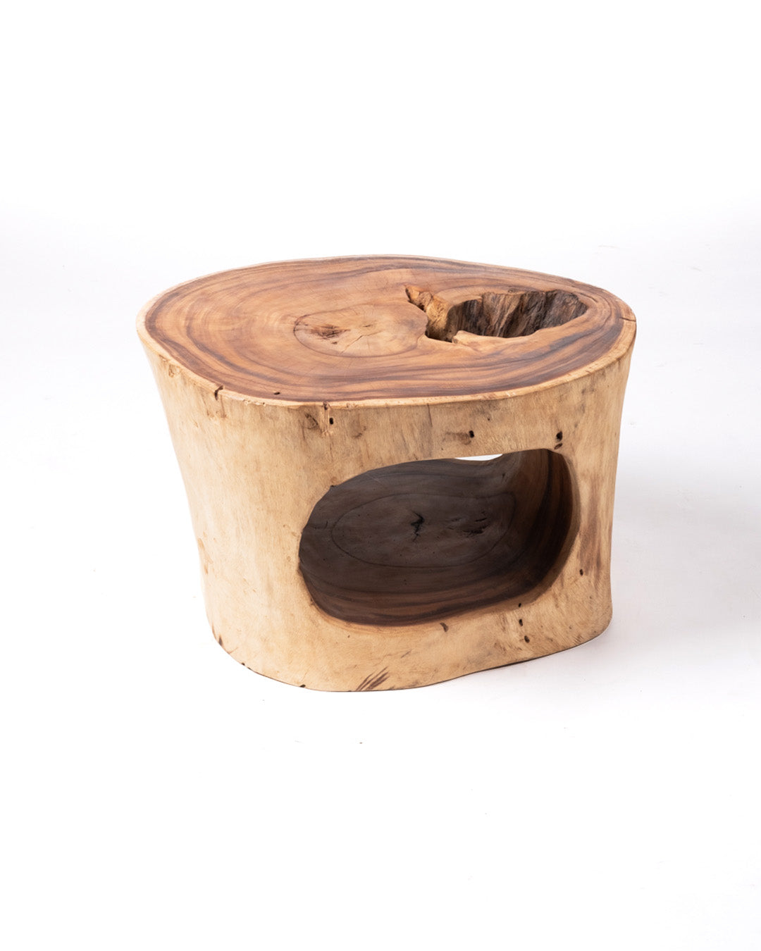 Mesa de Centro de madera maciza natural de samán Ramboe tronco rustico ovalada, hecha a mano con acabado natural, disponible en diferentes medidas, origen Indonesia