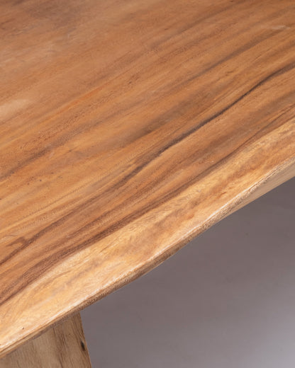 Mesa de comedor de madera natural maciza de samán Bitung rectangular, hecha a mano de una sola pieza  con acabado natural, consultar las medidas disponibles en stock, origen Indonesia