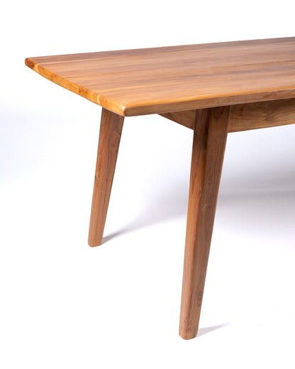 Mesa de comedor de madera maciza natural de teca Sedoa rectangular, hecha a mano con acabado natural, origen Indonesia