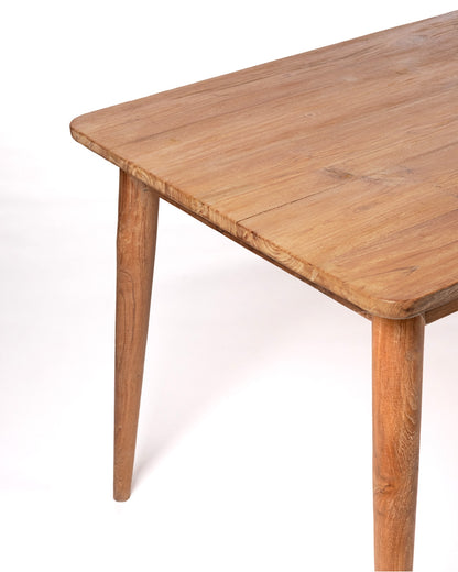 Mesa de comedor de madera maciza natural de teca Bulu rectangular, hecha a mano con acabado natural, 79 cm Alto 130 cm Largo 79,5 cm Profundidad, origen Indonesia