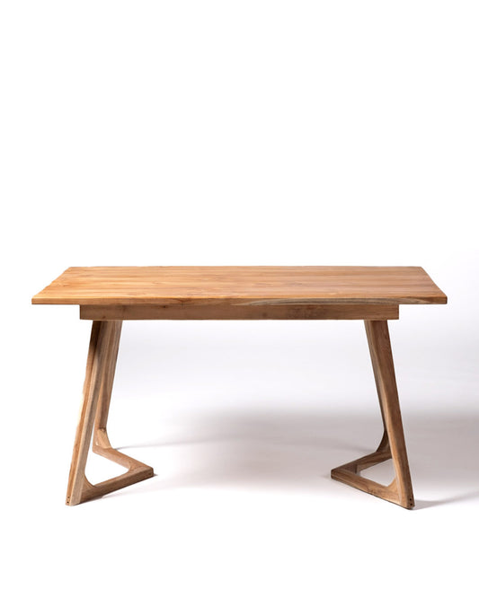 Mesa de comedor rectangular de madera natural de teca Bamba Mua, hecha a mano con acabado natural, 75 cm Alto 140 cm Largo 79cm Profundidad, origen Indonesia