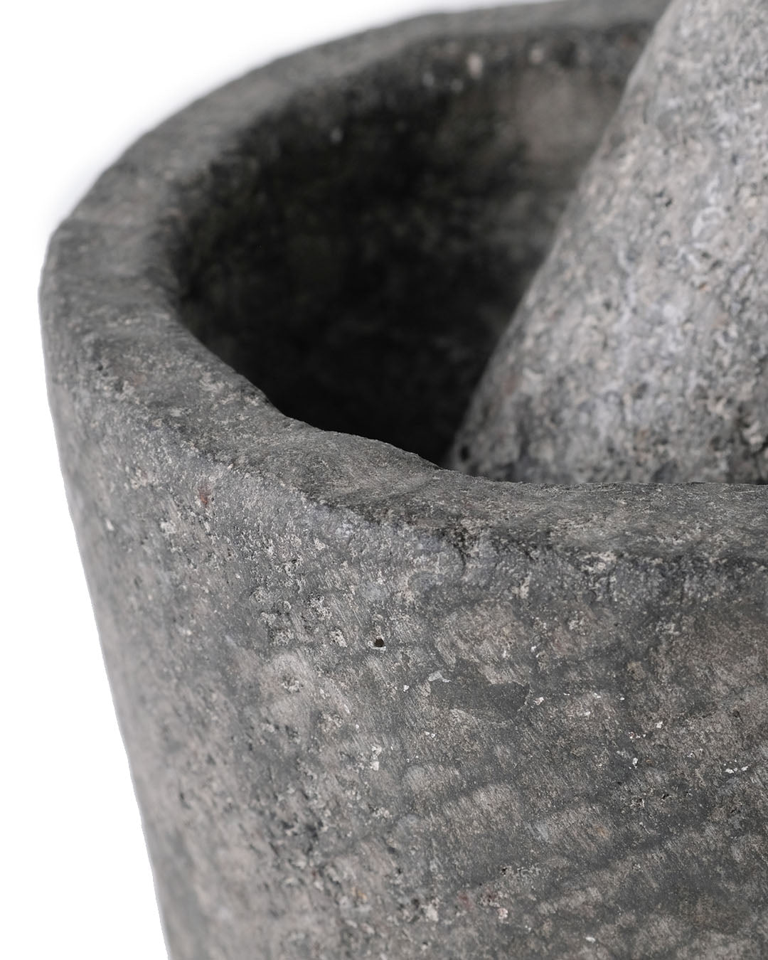 Mortero de cocina de piedra de rio natural Kepajen con palo machacador de molienda, esculpido a mano, disponible en 2 medidas, origen Indonesia