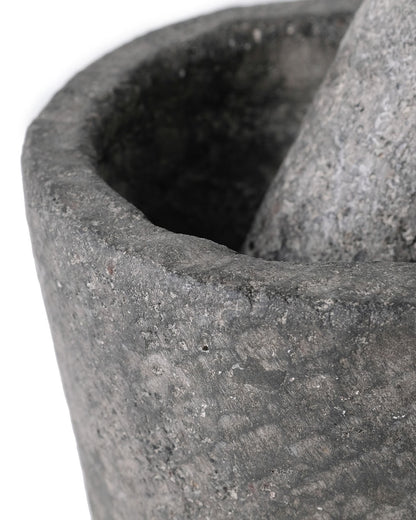 Mortero de cocina de piedra de rio natural Kepajen con palo machacador de molienda, esculpido a mano, disponible en 2 medidas, origen Indonesia