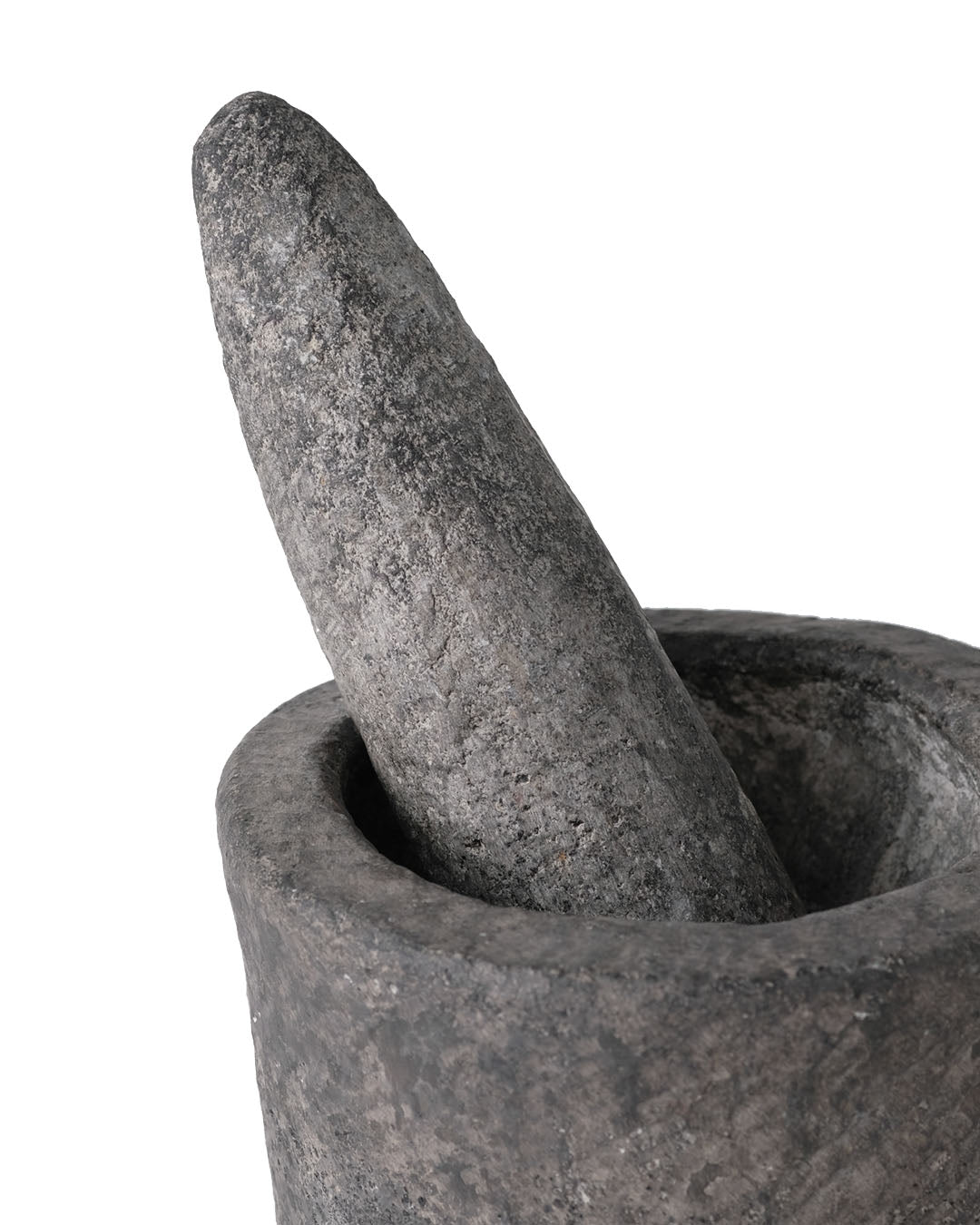 Mortero de cocina de piedra de rio natural Kepajen con palo machacador de molienda, esculpido a mano, disponible en 2 medidas, origen Indonesia