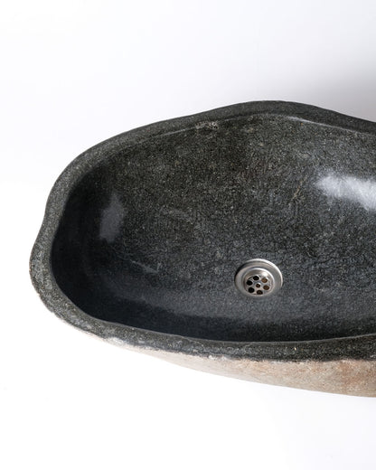 Lavabo encimera de piedra de rio natural Sanur, esculpido a mano, disponibles en 3 medidas, origen Indonesia