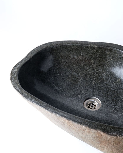 Lavabo encimera de piedra de rio natural Sanur, esculpido a mano, disponibles en 3 medidas, origen Indonesia