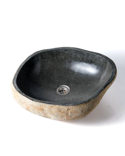 Lavabo encimera de piedra de rio natural Sanur, esculpido a mano, disponibles en 3 medidas, origen Indonesia