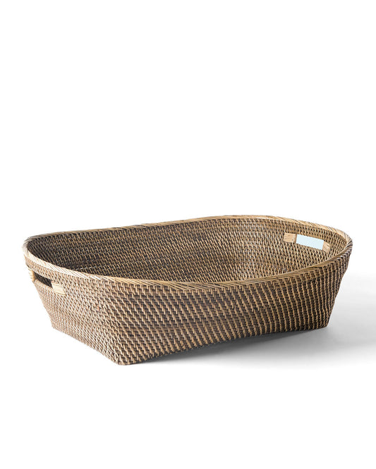 Cesta de ratán 100% natural Grande Mentawai decorativo con asas, hecho a mano con acabado natural de forma ovalada, 2 medidas, fabricado en Indonesia