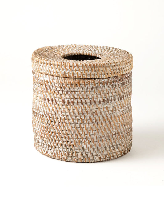 Porta Tissue Pantai Napabale de ratán hecho a mano por artesanos de Indonesia, dos colores altura 13≈ cm Ø 13 cm