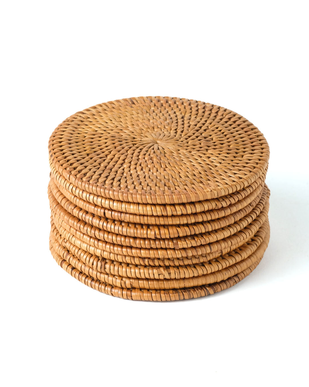 Set de 10 posavasos Parepare de ratán halus echo a mano en Indonesia, Ø10 cm altura 0,3 cm