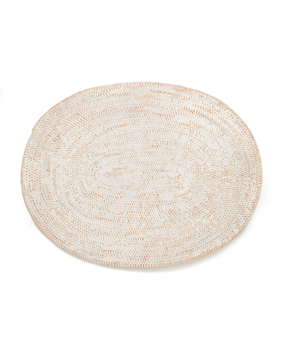 Mantel individual de ratán natural ovalado Sampit B decorativo, hecho a mano con acabado blanco,  largo 40 cm profundidad 30 cm, hecho en Indonesia