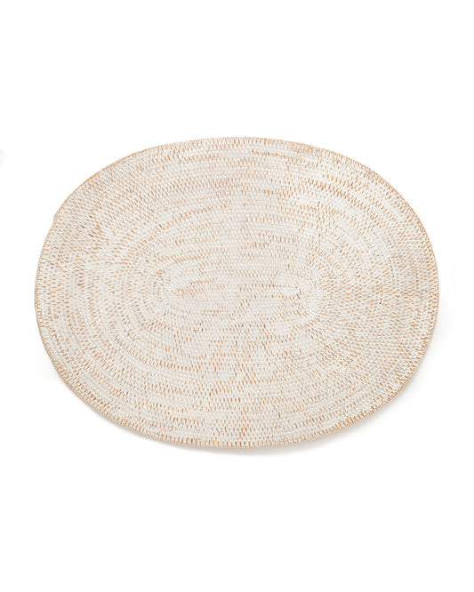 Mantel individual de ratán natural ovalado Sampit B decorativo, hecho a mano con acabado blanco,  largo 40 cm profundidad 30 cm, hecho en Indonesia