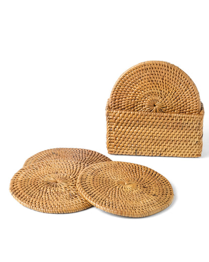 Set of 6 Parepare R round halus rattan coasters