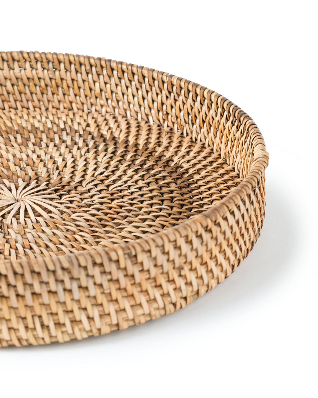 Bandeja de ratán natural 100% Bogora decorativa, redonda, acabado natural, hecho a mano, 30 cm de diámetro de Indonesia.