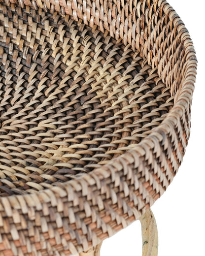 Bandeja de ratán natural 100% con soporte Cimahi, tejido a mano, con soporte, decorativa, color natural , redonda, 30 cm de diámetro hecho en Indonesia