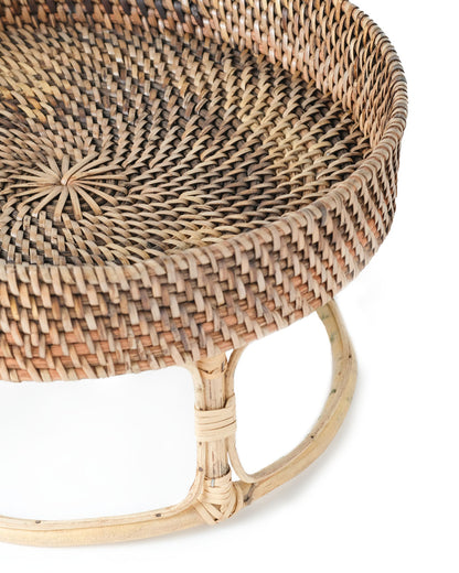 Bandeja de ratán natural 100% con soporte Cimahi, tejido a mano, con soporte, decorativa, color natural , redonda, 30 cm de diámetro hecho en Indonesia