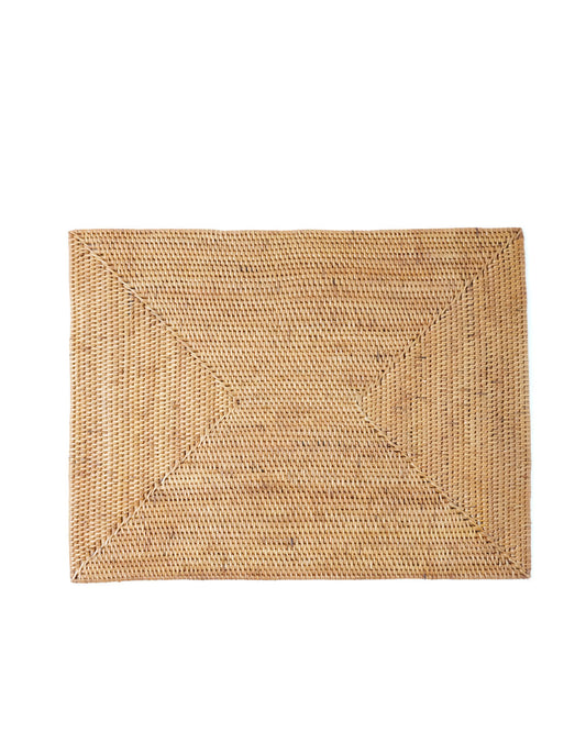 Mantel individual de ratán natural de halus Serang decorativo rectangular, hecho a mano con acabado natural, largo 40 cm profundidad 30 cm, hecho en Indonesia