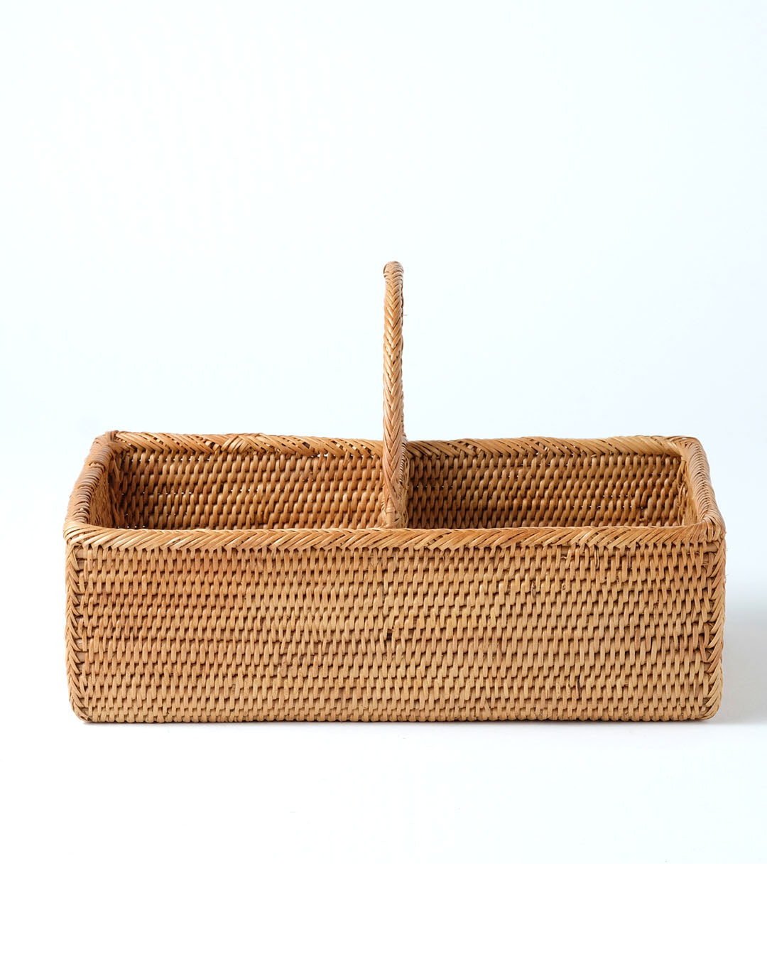 Cesta de ratán 100% natural de Halus Serua decorativa rectangular, tejido a mano, acabado natural con manija, organizador,  altura 15 cm largo 14 cm profundidad 22 cm fabricado en Indonesia