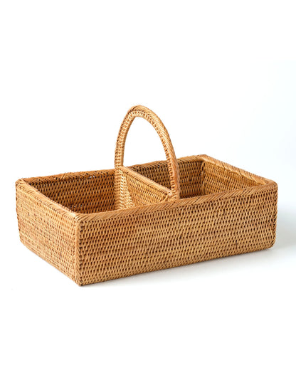 Cesta de ratán 100% natural de Halus Serua decorativa rectangular, tejido a mano, acabado natural con manija, organizador,  altura 15 cm largo 14 cm profundidad 22 cm fabricado en Indonesia