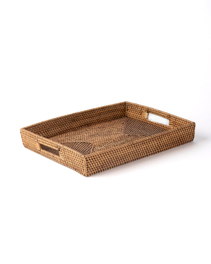 Bandeja de ratán natural 100%  Batu decorativa, rectangular, hecho a mano, con asas, acabado natural o blanco,  42 cm x 32 cm de Indonesia