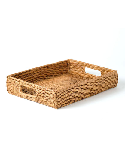 Bandeja de ratán natural 100% halus Gorontalo rectangular con asas, decorativa, trenzado a mano, 25 cm x 20 cm de Indonesia